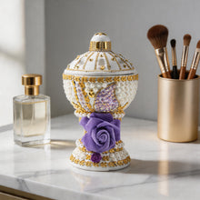 Large White-Gold Traditional Clay Incense Burner - Purple Flower