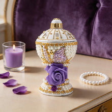 Large White-Gold Traditional Clay Incense Burner - Purple Flower