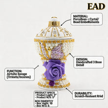 Large White-Gold Traditional Clay Incense Burner - Purple Flower