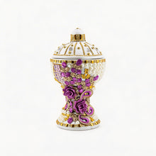 Large White-Gold Traditional Clay Incense Burner - Lavender Flower
