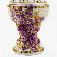 Large White-Gold Traditional Clay Incense Burner - Lavender Flower
