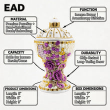 Large White-Gold Traditional Clay Incense Burner - Lavender Flower