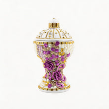Large White-Gold Traditional Clay Incense Burner - Lavender Flower
