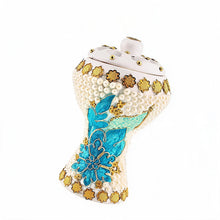XLarge White-Gold Traditional Clay Incense Burner - Blue-Gold Flower