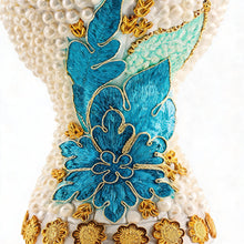 XLarge White-Gold Traditional Clay Incense Burner - Blue-Gold Flower
