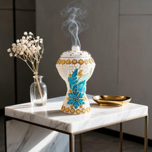 XLarge White-Gold Traditional Clay Incense Burner - Blue-Gold Flower
