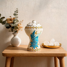 XLarge White-Gold Traditional Clay Incense Burner - Blue-Gold Flower