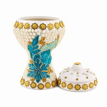 Extra Large Traditional Clay Incense Burner – White, Blue & Gold Floral Decorative Mabkhara, 5 x 5 x 8.5 in