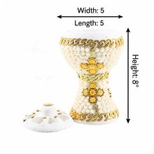 XLarge White-Gold Traditional Clay Incense Burner - Black Abstract Design