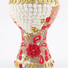 XLarge White-Gold Traditional Clay Incense Burner - Red-Beige Abstract Design