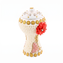 XLarge White-Gold Traditional Clay Incense Burner - Red Flower