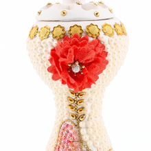 XLarge White-Gold Traditional Clay Incense Burner - Red Flower