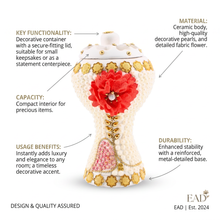 XLarge White-Gold Traditional Clay Incense Burner - Red Flower