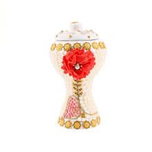 XLarge White-Gold Traditional Clay Incense Burner - Red Flower