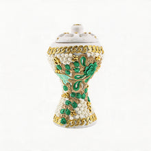 XLarge White-Gold Traditional Clay Incense Burner - Green-Beige Abstract Design