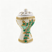XLarge White-Gold Traditional Clay Incense Burner - Green-Beige Abstract Design