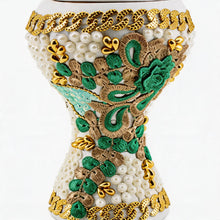 XLarge White-Gold Traditional Clay Incense Burner - Green-Beige Abstract Design
