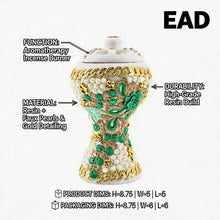 XLarge White-Gold Traditional Clay Incense Burner - Green-Beige Abstract Design