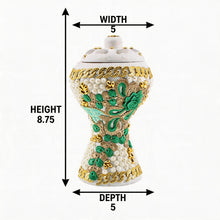 XLarge White-Gold Traditional Clay Incense Burner - Green-Beige Abstract Design
