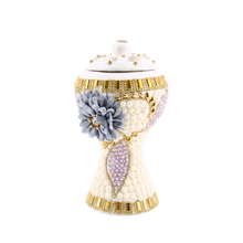 XLarge White-Gold Traditional Clay Incense Burner - Gray Flower