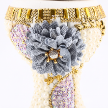 XLarge White-Gold Traditional Clay Incense Burner - Gray Flower