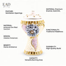 XLarge White-Gold Traditional Clay Incense Burner - Gray Flower