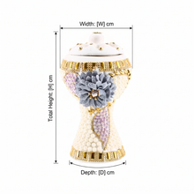 XLarge White-Gold Traditional Clay Incense Burner - Gray Flower