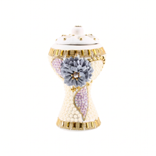XLarge White-Gold Traditional Clay Incense Burner - Gray Flower