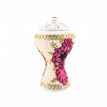 XLarge White-Gold Traditional Clay Incense Burner - Hot Pink-Black Flower