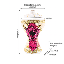XLarge White-Gold Traditional Clay Incense Burner - Hot Pink-Black Flower