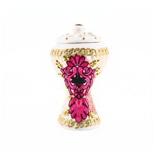 XLarge White-Gold Traditional Clay Incense Burner - Hot Pink-Black Flower