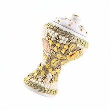 XLarge White-Gold Traditional Clay Incense Burner - Yellow-Beige Floral Design