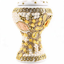 XLarge White-Gold Traditional Clay Incense Burner - Yellow-Beige Floral Design