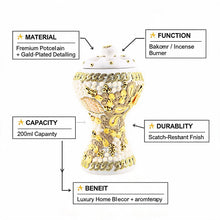 XLarge White-Gold Traditional Clay Incense Burner - Yellow-Beige Floral Design