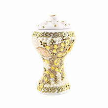 XLarge White-Gold Traditional Clay Incense Burner - Yellow-Beige Floral Design