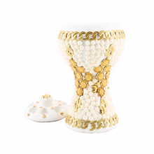 XLarge White-Gold Traditional Clay Incense Burner - Orange-Gold Flower