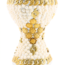 XLarge White-Gold Traditional Clay Incense Burner - Orange-Gold Flower