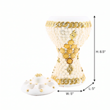 XLarge White-Gold Traditional Clay Incense Burner - Orange-Gold Flower