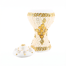 XLarge White-Gold Traditional Clay Incense Burner - Orange-Gold Flower
