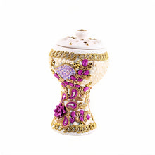 XLarge White-Gold Traditional Clay Incense Burner - Purple-Gold Flower
