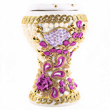 XLarge White-Gold Traditional Clay Incense Burner - Purple-Gold Flower