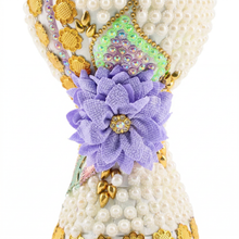 XLarge White-Gold Traditional Clay Incense Burner - Lavender Flower