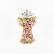 XLarge White-Gold Traditional Clay Incense Burner - Pink-Beige Abstract Design