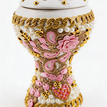 XLarge White-Gold Traditional Clay Incense Burner - Pink-Beige Abstract Design