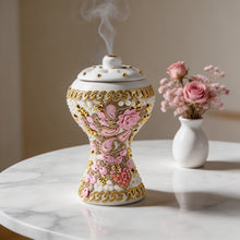 XLarge White-Gold Traditional Clay Incense Burner - Pink-Beige Abstract Design