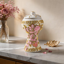 XLarge White-Gold Traditional Clay Incense Burner - Pink-Beige Abstract Design