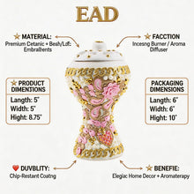 XLarge White-Gold Traditional Clay Incense Burner - Pink-Beige Abstract Design