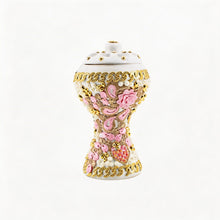 XLarge White-Gold Traditional Clay Incense Burner - Pink-Beige Abstract Design