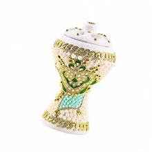 XLarge White-Gold Traditional Clay Incense Burner - Dark Green-Gold Flower