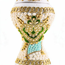 XLarge White-Gold Traditional Clay Incense Burner - Dark Green-Gold Flower